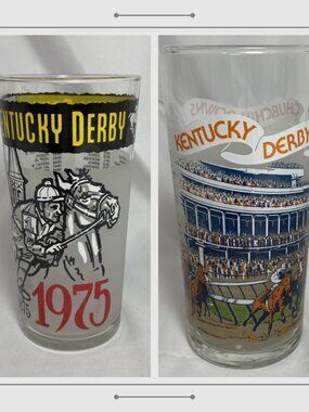 LOT OF (2) KENTUCKY DERBY 1975, 1979 COMMEMORATIVE GLASSES CHURCHILL DOWNS - NEW